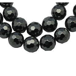 Black Non-Magnetic Synthetic Hematite Beads Strands, Faceted, Round, Black, about 14mm in diameter, hole:1mm, 31pcs/strand, 16 inch