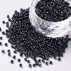 Black Glass Seed Beads, Opaque Colors Lustered, Round, Black, 2mm, Hole: 1mm, about 30000pcs/pound