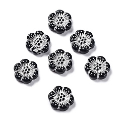 Silver Black Opaque Acrylic Beads, Metal Enlaced, Flower, Silver, 12x13x3.5~4mm, Hole: 1.2mm, about 1150pcs/500g