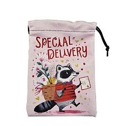 Raccoon Sachets d'emballage en peluche imprimés sacs à cordon, sacs de rangement pour cadeaux d'anniversaire, rectangle, motif de raton laveur, 18x13 cm