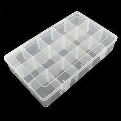 White Rectangle Plastic Bead Storage Containers, Adjustable Dividers Box, 15 Compartments, White, 16.5x27.5x5.5cm