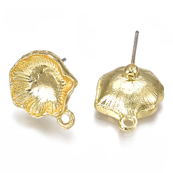 Light Gold Alloy Stud Earring Findings, with Loop, Steel Pins, Lotus Leaf, Light Gold, 17x13.5mm, Hole: 1.5mm, Pin: 0.7mm