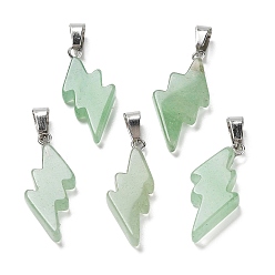 Green Aventurine Natural Green Aventurine Pendants, Lightning Bolt Charms with Stainless Steel Color Plated 201 Stainless Steel Snap on Bails, 31~33x13~14x5mm, Hole: 7.5x4.5mm