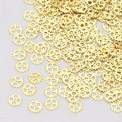 Золотой Латунные кабошоны, ногтей декоративные аксессуары, шестерня, золотые, 4x0.1 мм, отверстия: 0.5 мм, около 10000 шт / мешок