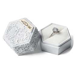 Plata Cajas de almacenamiento de anillos de plástico hexagonales en relieve, estuche para anillos de boda con esponja, plata, 5.5x5x4.85 cm