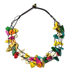 Coloré Pépites de noix de coco naturelles teintes colliers multi-rangs perlés, bijoux bohèmes pour femmes, colorées, 24.61 pouce (62.5 cm)