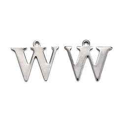 Letter W 304 Stainless Steel Alphabet Charms, Stainless Steel Color, Letter.W, 12x14x0.7mm, Hole: 1mm