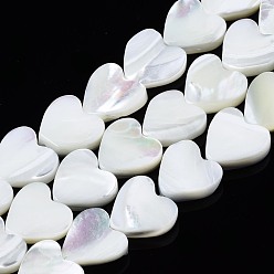 White Natural Trochid Shell/Trochus Shell Beads Strands, Bleach, Heart, White, 10x10x3mm, Hole: 0.8mm, about 43~44pcs/strand, 15.35''(39~40cm)