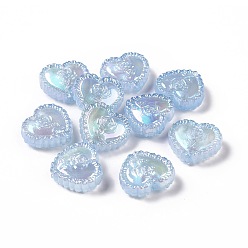 Light Sky Blue UV Plating Rainbow Iridescent Acrylic Beads, Heart with Rose Flower, Light Sky Blue, 25x27.5x9.2mm, Hole: 3.6mm
