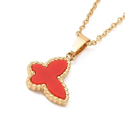 Orange Red Synthetic Shell Butterfly Pendant Necklace, Gold Plated 304 Stainless Steel Jewelry for Women, Orange Red, 16.14 inch(41cm)