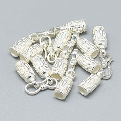Silver 925 Sterling Silver Hook and S-Hook Clasps, Column, Silver, 42~43mm, S-Hook Clasp:15.5x5.5x2mm, Cord End:16~17x6.5mm, Inner Diameter: 4mm