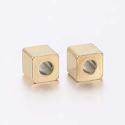 Golden Ion Plating(IP) 304 Stainless Steel Beads, Cube, Golden, 4x4x4mm, Hole: 2mm