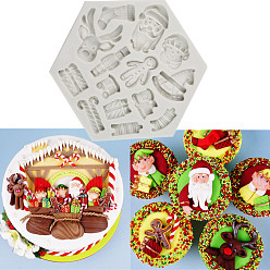 Blanco Antiguo Moldes de silicona de grado alimenticio, moldes de fondant, para decoración de pasteles diy, chocolate, caramelo, fabricación de joyas de resina uv y resina epoxi, tema de la Navidad, blanco antiguo, 17~45 mm