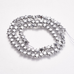 Platinum Plated Electroplate Non-magnetic Synthetic Hematite Beads Strands, Star, Platinum Plated, 6x6x3mm, Hole: 0.5mm, about 86pcs/strand, 15.5 inch