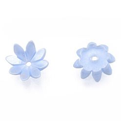 Blue Resin Imitation Pearl Bead Caps, Multi-Petal, Flower, Blue, 10x10x3mm, Hole: 1mm