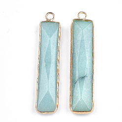 Amazonite Natural Amazonite Pendants, with Brass Findings, Faceted, Dyed, Rectangle, Golden, 46.5x10x5mm, Hole: 2mm