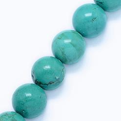 Vert De Mer Clair Brins de perles de magnésite naturelle, ronde, teints et chauffée, vert de mer clair, 8mm, Trou: 0.8mm, Environ 49 pcs/chapelet, 15.5 pouce (39.5 cm)
