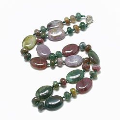 Agate Indienne Indien colliers de perles naturelles agate, avec mousquetons en alliage, ovale, 18.1 pouces ~ 18.5 pouces (46~47 cm), ovale: 18x13.5x5.5~6 mm