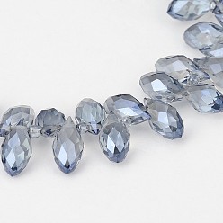 Light Steel Blue Electroplate Glass Beads Strands, Top Drilled Beads, Faceted Teardrop, Full Rainbow Plated, Light Steel Blue, 12x6mm, Hole: 1mm, about 100pcs/strand, 15.7 inch