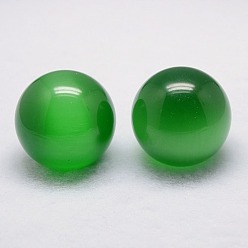 Green Cat Eye Sphere Ball Display Decoration, with Wood Base, Home Decoration, Green, 38~40mm, Display Bases For Gemstone: 30x12mm