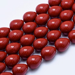 Rojo Oscuro Cuentas de perlas de concha de electrochapa, gota, de color rojo oscuro, 19~20x13~14 mm, agujero: 1 mm, sobre 21 unidades / cadena, 15.7 pulgada (40 cm)