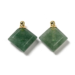 Green Aventurine Natural Green Aventurine Perfume Bottle Pendants, Faceted Rhombus Charms with Golden Tone 304 Stainless Steel Findings, 31x27~27.5x8.5~10mm, Hole: 2mm