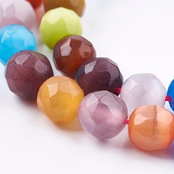 Mixed Color Cat Eye Beads Strands, Faceted, Round, Mixed Color, 7.5~8mm, Hole: 1.5mm, about 50pcs/strand, 14.7 inch(37.4cm)