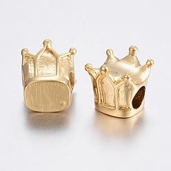 Golden 304 Stainless Steel European Beads, Large Hole Beads, Crown, Golden, 12x11.5x12mm, Hole: 5mm