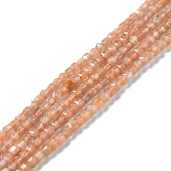 Sunstone Natural Orange Sunstone Beads Strands, Faceted, Cube, 2.5x2.5x2.5mm, Hole: 0.7mm, about 170pcs/strand, 15.35''(39cm)