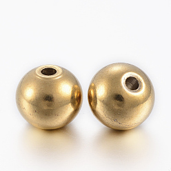 Golden Ion Plating(IP) 304 Stainless Steel Beads, Round, Golden, 10x9.5mm, Hole: 2mm