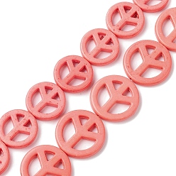 Salmon Synthetic Turquoise Beads Strands, Dyed, Peace Sign, Salmon, 20~25x3.5~4mm, Hole: 1.2mm, about 17~22pcs/strand, 16.73''~17.44''(42.5~44.3cm), about 10~11 Strands/500g