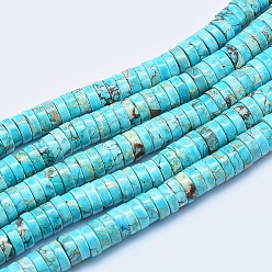 Turquoise Foncé Brins de perles de jaspe impérial naturel, teint, perles heishi, Plat rond / disque, turquoise foncé, 6x3~3.5mm, Trou: 1mm, Environ 135 pcs/chapelet, 15.7 pouce (40 cm)