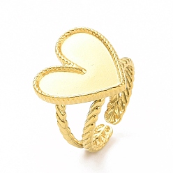 Oro Revestimiento de iones (ip) 304 fornituras de anillo de manguito abierto de acero inoxidable, ajuste del anillo, corazón, dorado, bandeja de corazón: 16x16 mm, tamaño de EE. UU. 7 1/4 (17.5 mm)