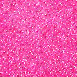 Rosa Caliente 8/0 calificar unas cuentas redondas de semillas de vidrio, colores dentro transparentes, color de ab chapado, color de rosa caliente, 3x2 mm, agujero: 1 mm, sobre 10000 unidades / libra
