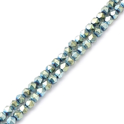 Plaqué Vert Galvanoplastie synthétiques perles d'hématite non-magnétiques brins, facette, polygone, vert plaqué, 3.8~4mm, Trou: 1mm, Environ 99 pcs/chapelet, 14.96 pouce (38 cm)