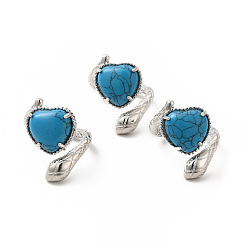 Turquoise Synthétique Coeur turquoise synthétique bleu ciel profond avec anneau de manchette ouvert serpent, bijoux en laiton platine pour femme, taille us 8 1/2 (18.5 mm)