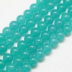 Light Sea Green Natural Malaysia Jade Bead Strands, Round Dyed Beads, Light Sea Green, 8mm, Hole: 1mm, about 48pcs/strand, 15 inch