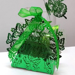 Vert Boîtes en carton de bonbons de mariage pliantes créatives, petits coffrets cadeaux en papier, papillon creux avec ruban, verte, pli: 6.3x4x4 cm
