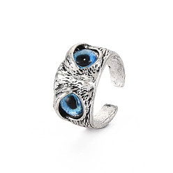 Antique Silver Glass Owl Wide Open Cuff Ring, Tibetan Style Alloy Ring for Women, Cadmium Free & Lead Free, Antique Silver, US Size 6 3/4(17.1mm)