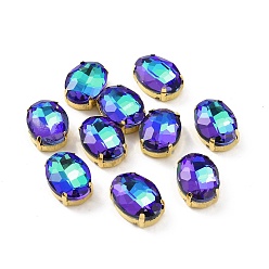 Azul Bermuda Diamantes de imitación ovalados para coser, diamantes de imitación de cristal facetado, Enlaces multifilares, con tono dorado 201 monturas de acero inoxidable, azul bermudas, 18x13x7 mm, agujero: 1 mm