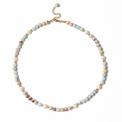 Jaspe Imperial Jaspe imperial sintético y collar de perlas naturales y cuentas de vidrio con 304 cierre de acero inoxidable para mujer, 18.11 pulgada (46 cm)