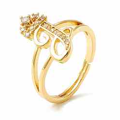 Letter J Clear Cubic Zirconia Initial Letter with Crown Adjustable Ring, Real 18K Gold Plated Brass Alphabet Ring for Women, Cadmium Free & Lead Free, Letter.J, US Size 6(16.5mm)