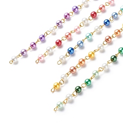 Mixed Color Handmade Glass Pearl Beaded Chains, with Brass Eye Pins, Unwelded, Mixed Color, 13x6mm, about 3.28 Feet(1m)/Strand
