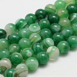 Sea Green Natural Striped Agate/Banded Agate Bead Strands, Round, Grade A, Dyed, Sea Green, 6mm, Hole: 1mm, about 62~63pcs/strand, 14.5 inch