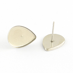 Stainless Steel Color Earring Cabochon Settings 304 Stainless Steel Ear Studs Blank Settings, Stainless Steel Color, Teardrop Tray: 11x15mm, 15x11x1mm, Pin: 0.5mm