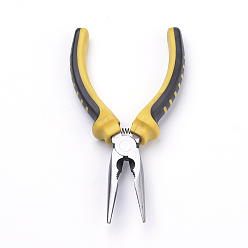 Gold 45# Carbon Steel Jewelry Pliers, Needle Nose Pliers, Chain Nose Pliers, Serrated Jaw and Wire Cutter, Polishing, Gold, 165x60x25mm