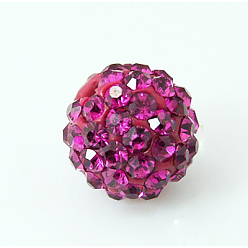Fuchsia Polymer Clay Rhinestone Beads, Pave Disco Ball Beads, Grade A, Half Drilled, Round, Fuchsia, PP9(1.5.~1.6mm), 6mm, Hole: 1.2mm
