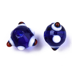 Azul Hechos a mano de cristal de murano con baches, azul, 10~11x11~12x7~8 mm, agujero: 1.4~1.6 mm