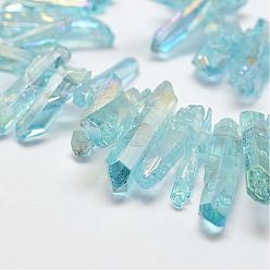Light Cyan Electroplated Natural Quartz Crystal Beads Strands, Dyed, Nuggets, Light Cyan, 2~7x13~38x2.5~7mm, Hole: 1mm, about 83~92pcs/strand, 15.2 inch~15.8  inch