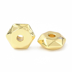 Real 18K Gold Plated Brass Beads, Hexagon, Real 18K Gold Plated, 7x6x2.5mm, Hole: 1.5mm